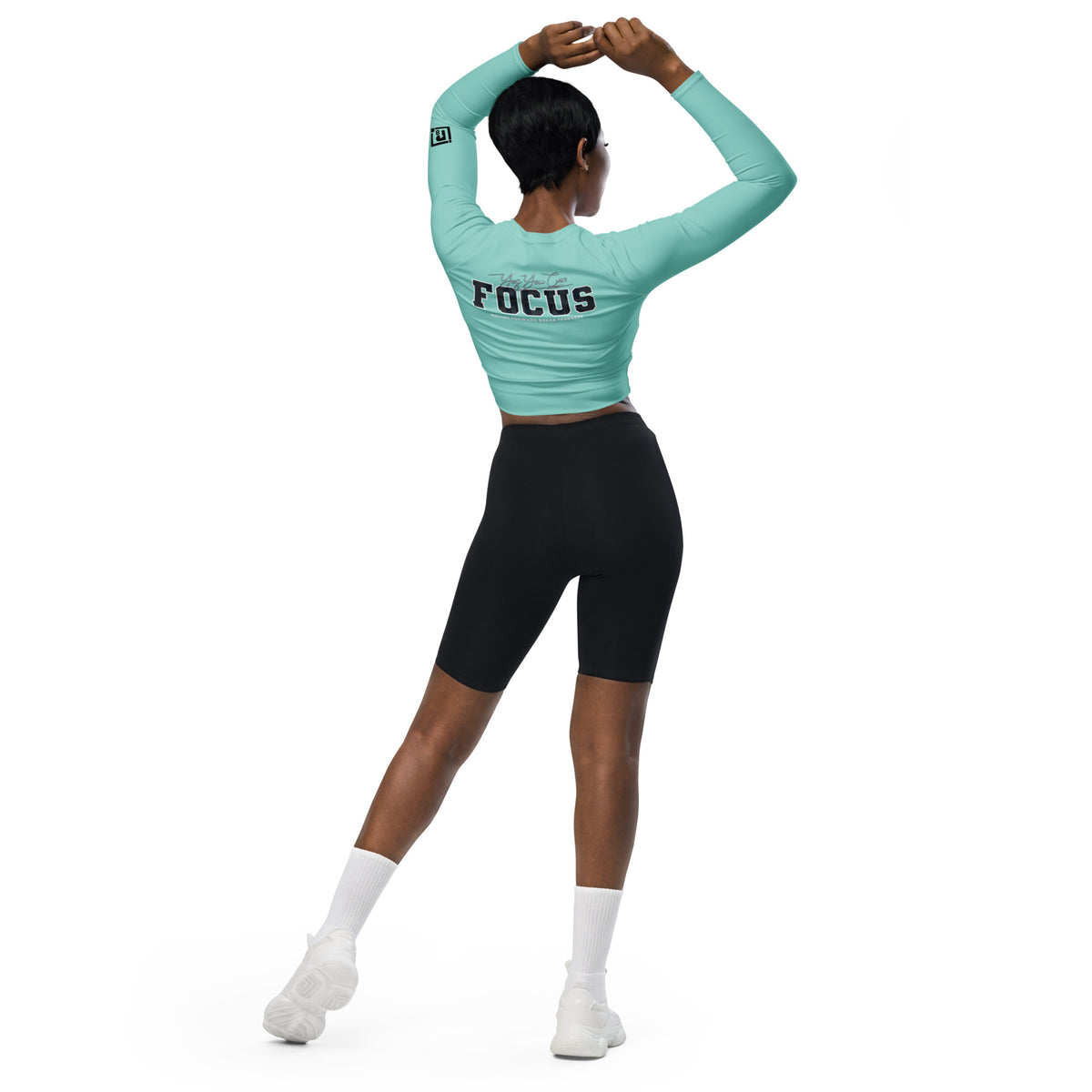 Women's Aqua Blue Long-Sleeve Crop Top