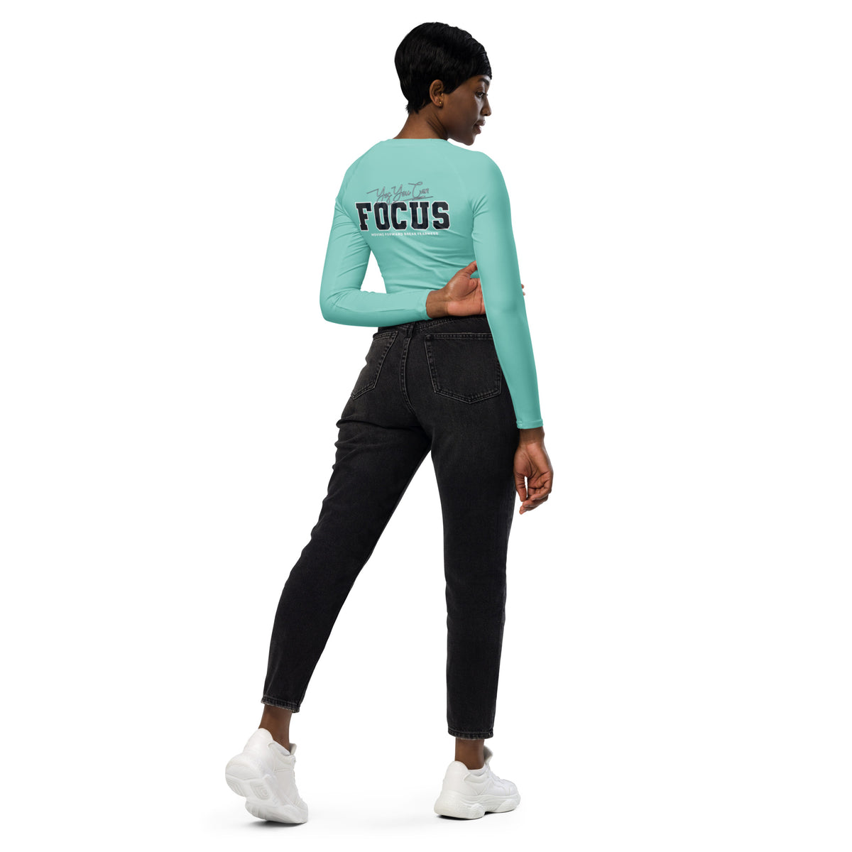 Women's Aqua Blue Long-Sleeve Crop Top