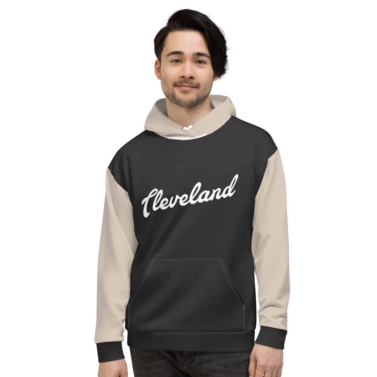 Men's Cleveland All-Over Print Recycled Unisex Hoodie - Beige & Black