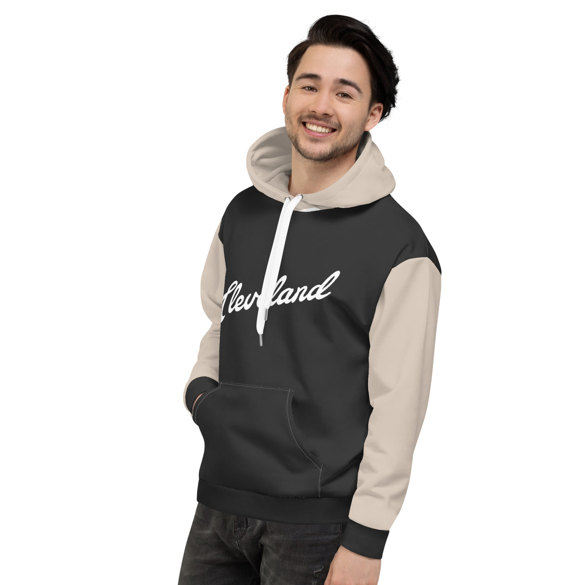 Men's Cleveland All-Over Print Recycled Unisex Hoodie - Beige & Black