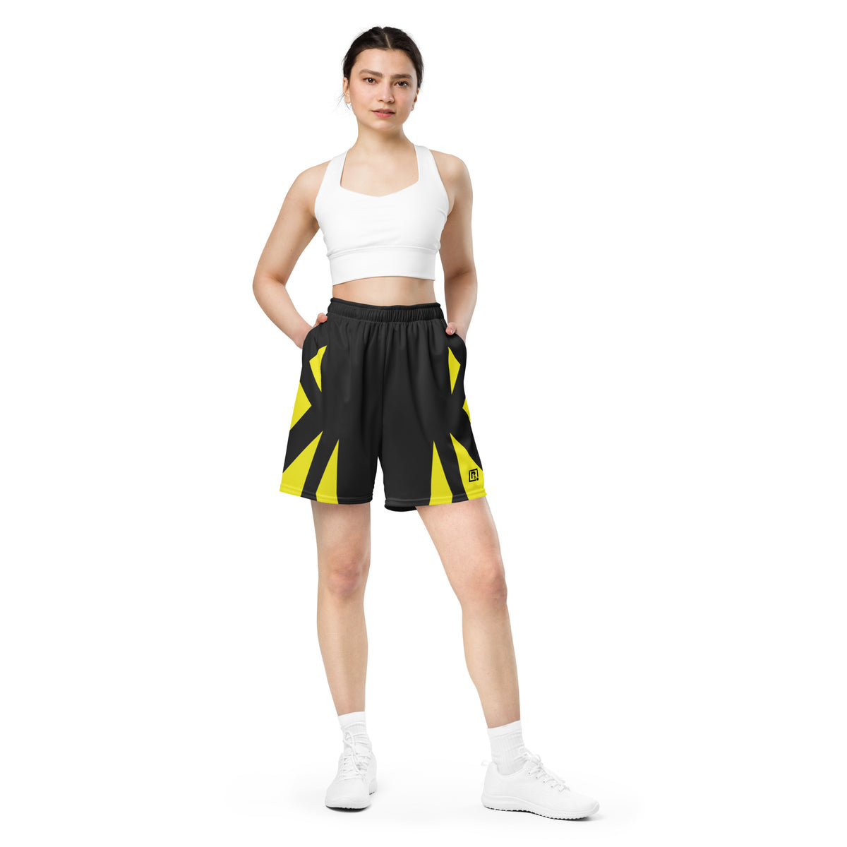 Women's Black & Yellow Athletic Shorts