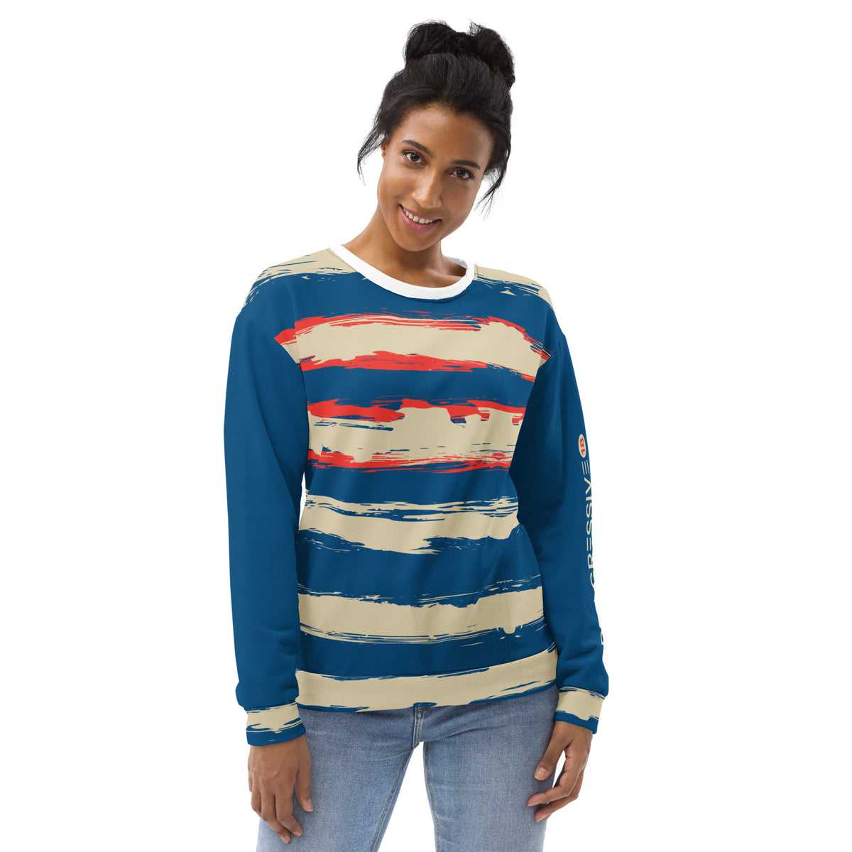Women's Navy, Beige & Red Brushstroke Sweatshirt