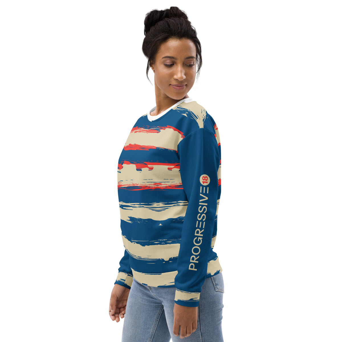 Women's Navy, Beige & Red Brushstroke Sweatshirt