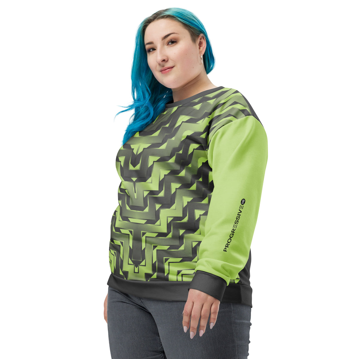Women's Neon Green & Black Geometric Sweatshirt