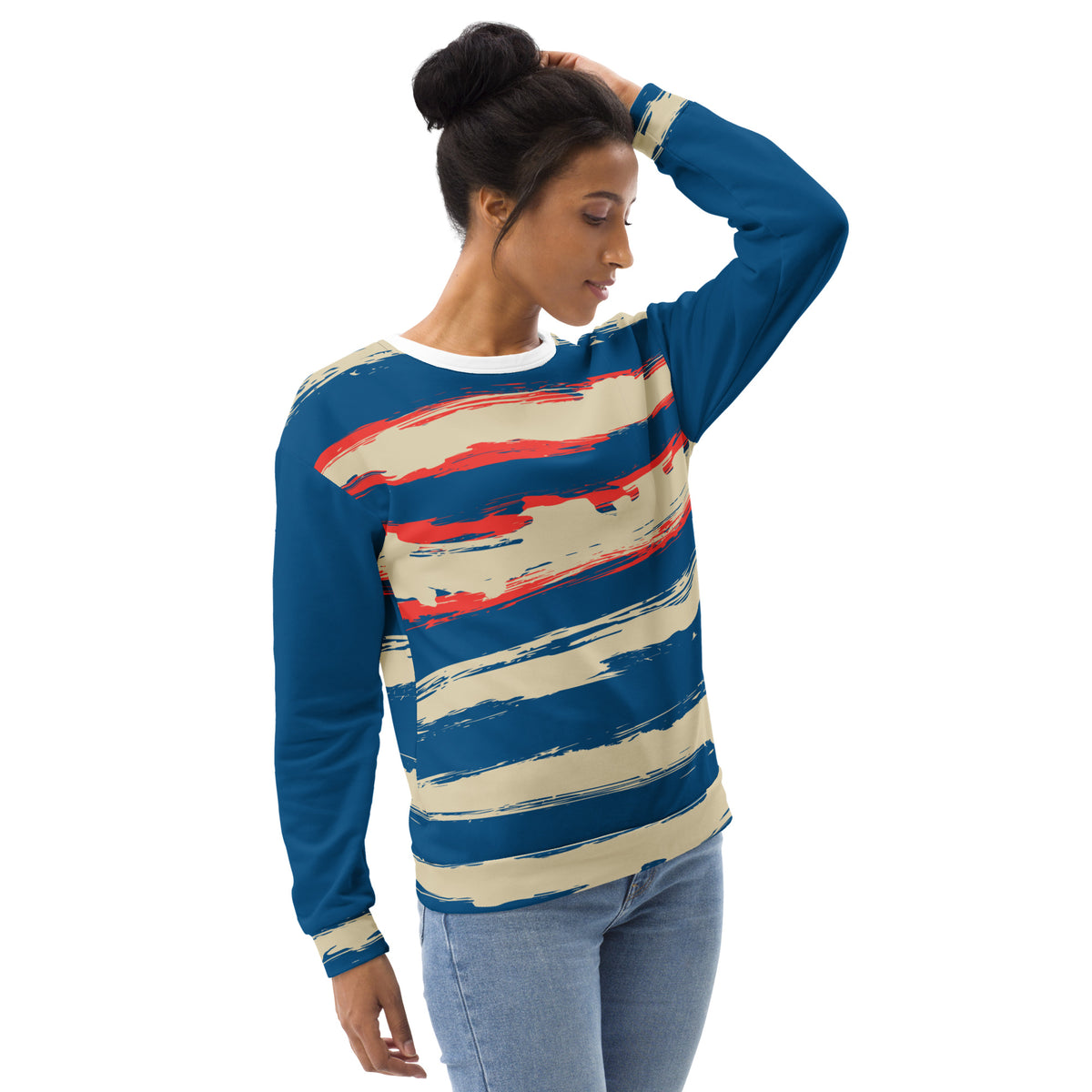 Women's Navy, Beige & Red Brushstroke Sweatshirt