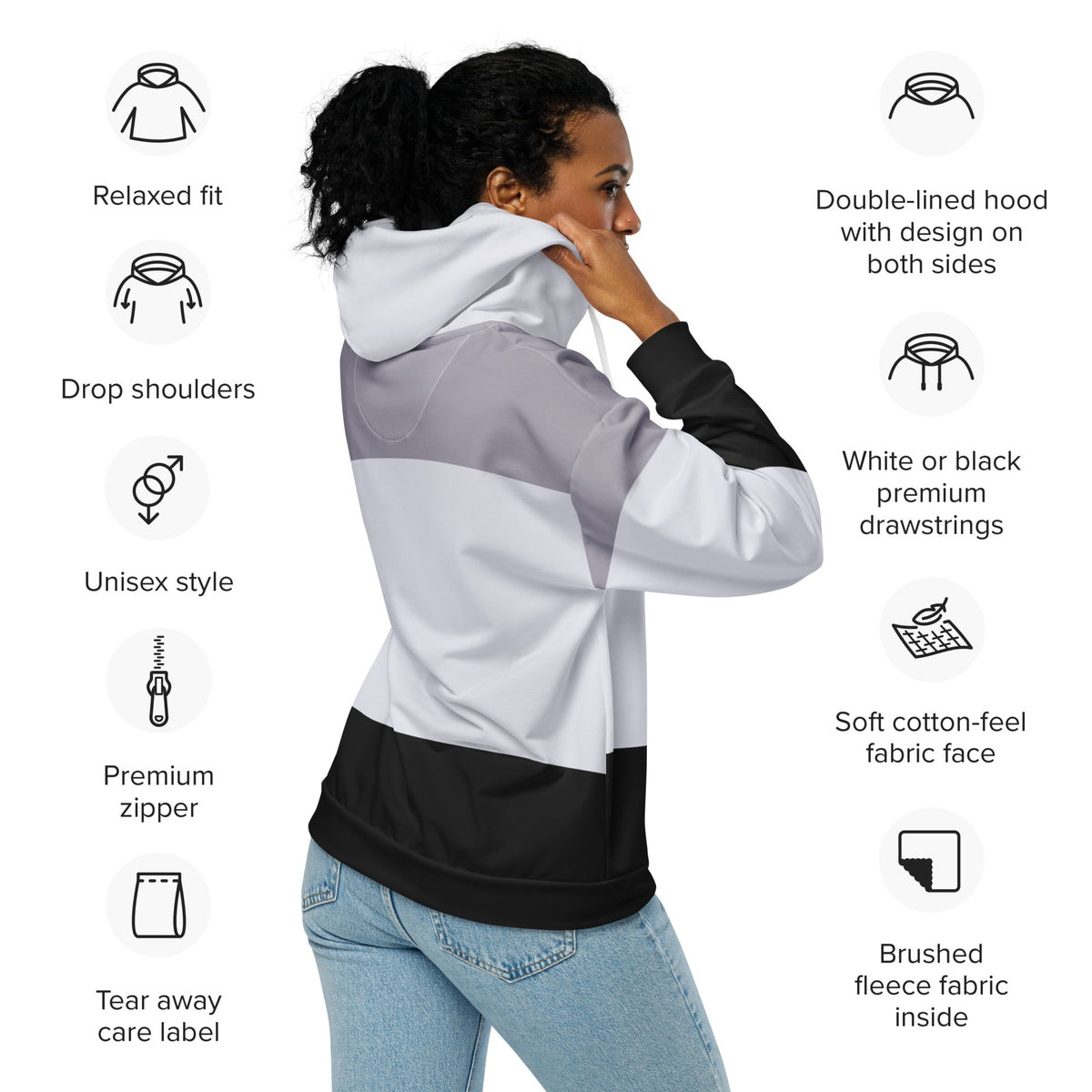 Women’s Monochrome Colorblock Zip-Up Hoodie