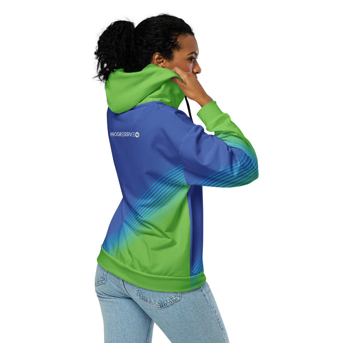 Women’s Blue & Green Sportswear Zip-Up Hoodie