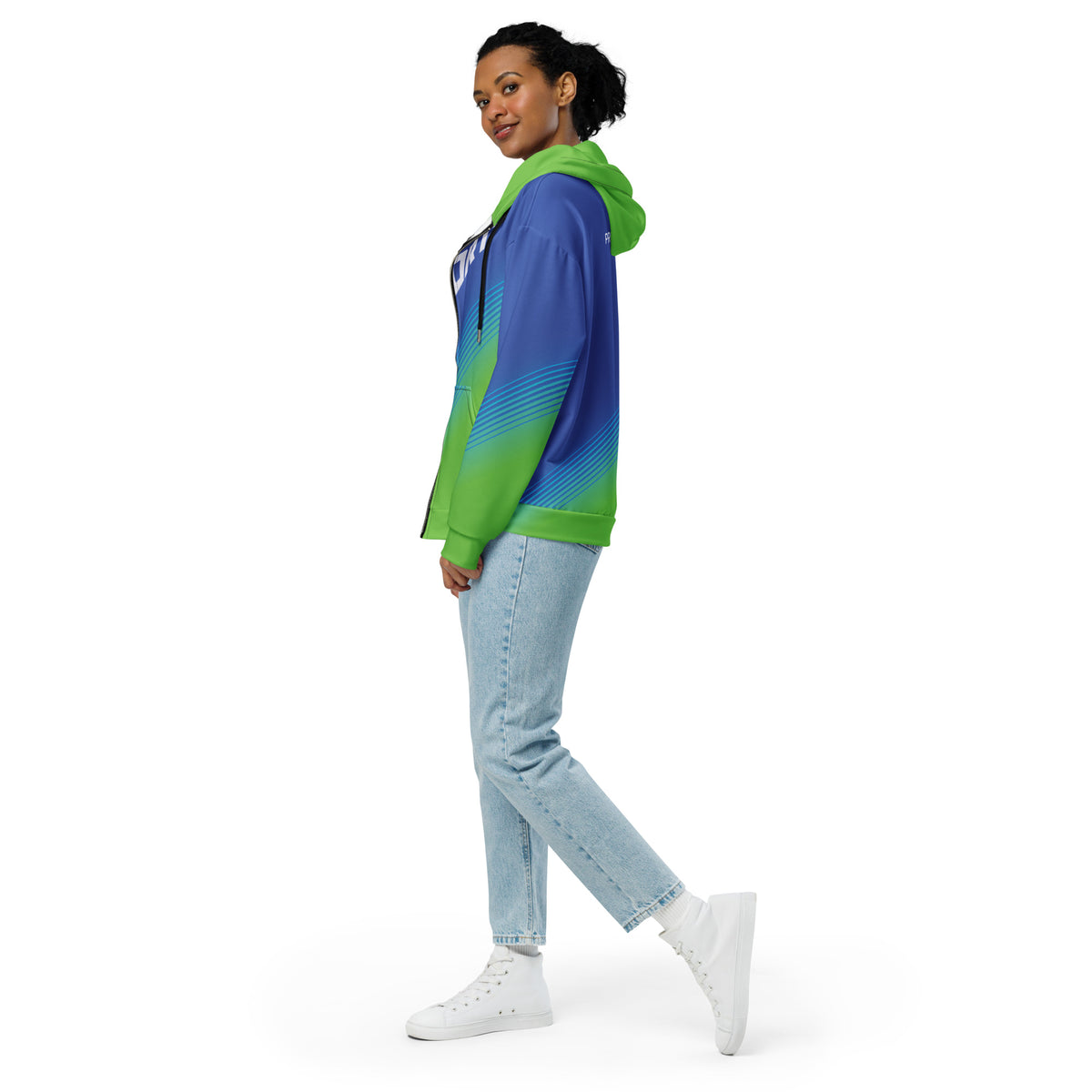 Women’s Blue & Green Sportswear Zip-Up Hoodie