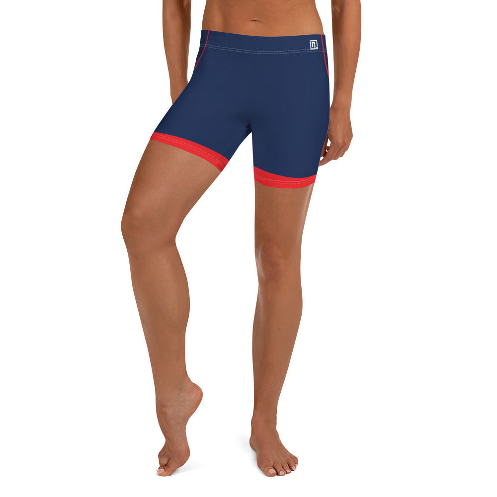 Women's Navy & Red High-Waist Biker Shorts