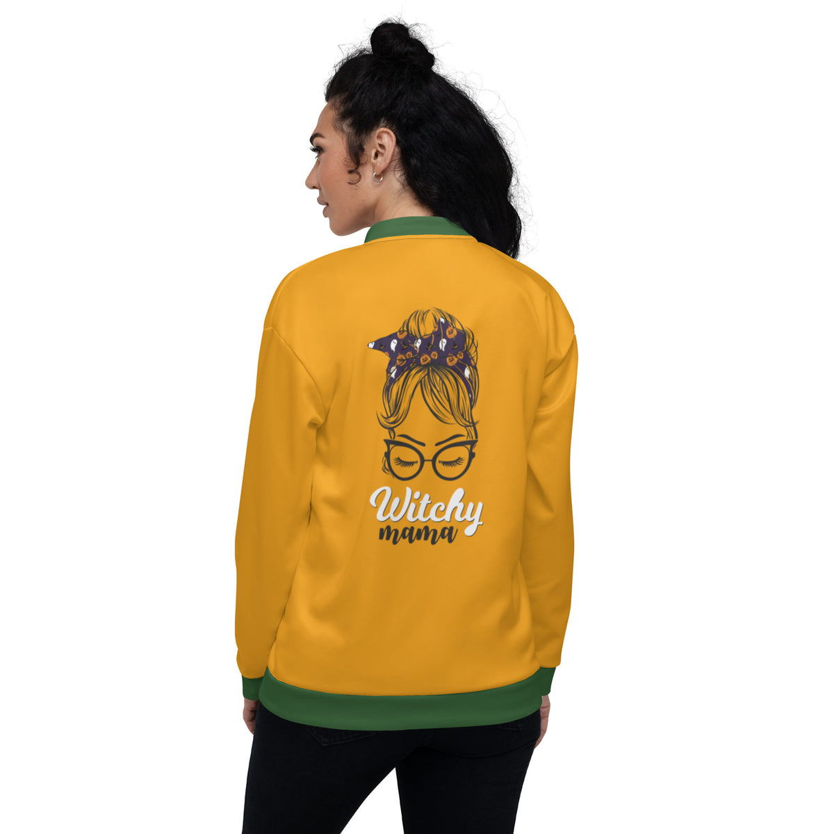 Women's "Witchy Mama" Mustard Bomber Jacket