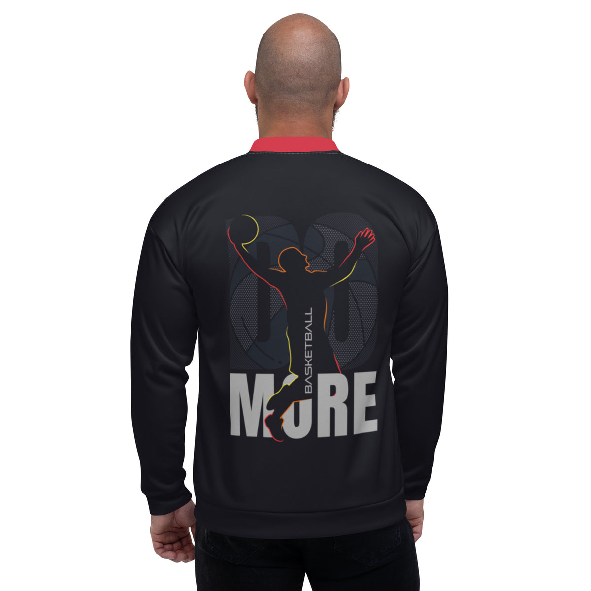 Full Sleeve Red & Black Color Block Bomber Jacket