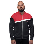 Full Sleeve Red & Black Color Block Bomber Jacket