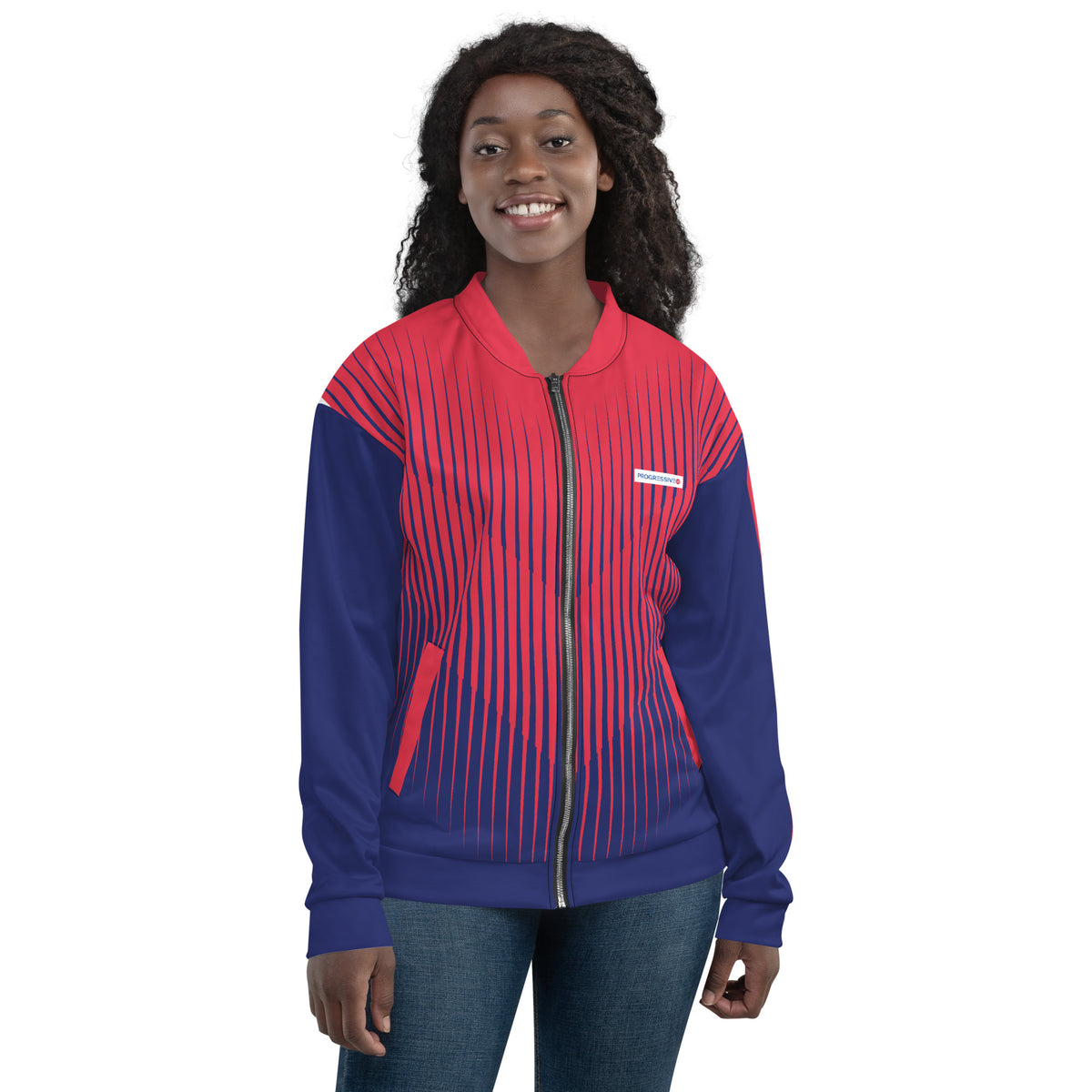 Women's Sporty Gradient Zip-Up Bomber Jacket