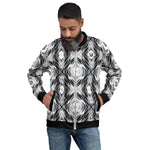 Full Sleeve Black & White Abstract Print Bomber Jacket