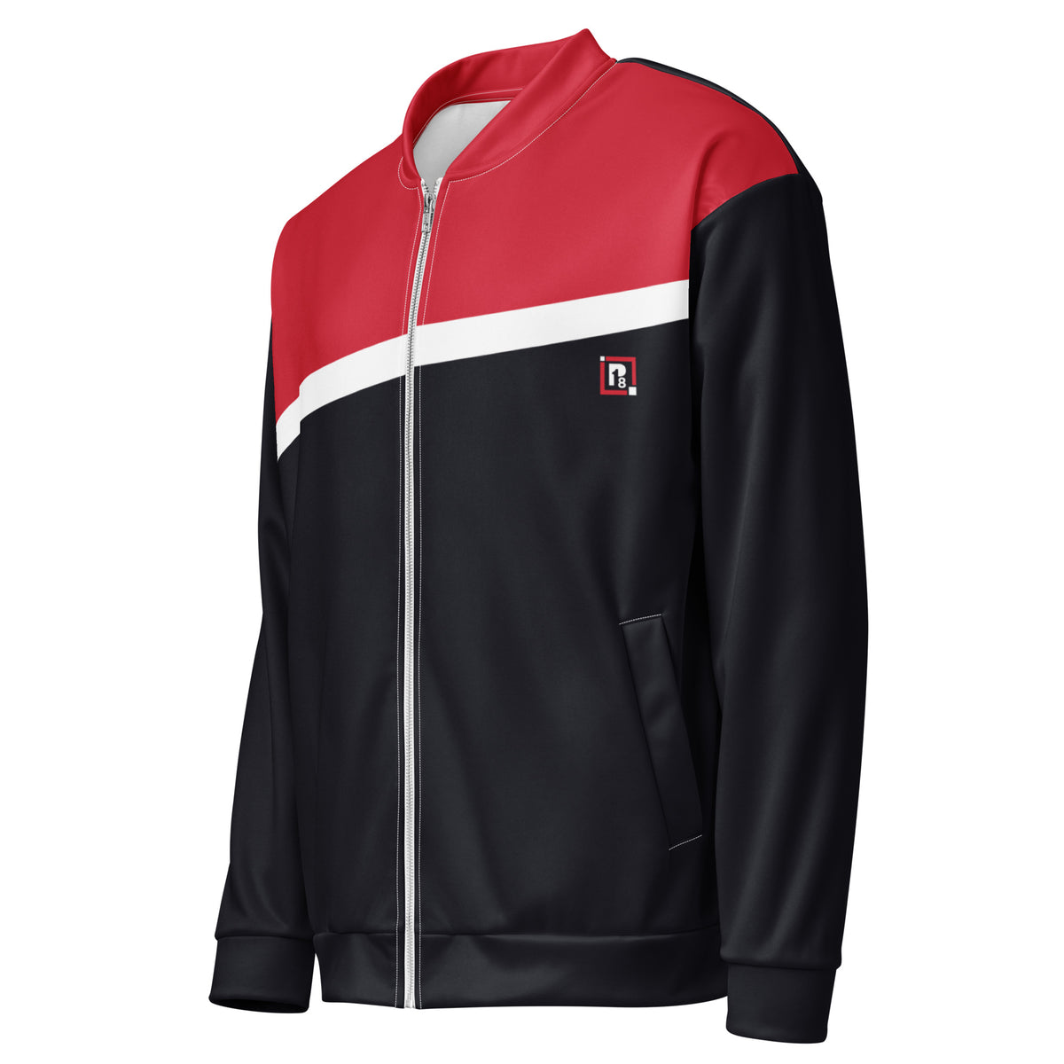 Full Sleeve Red & Black Color Block Bomber Jacket