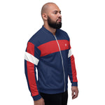Men's Multicolor Print Bomber Jacket (Navy/Red/White)