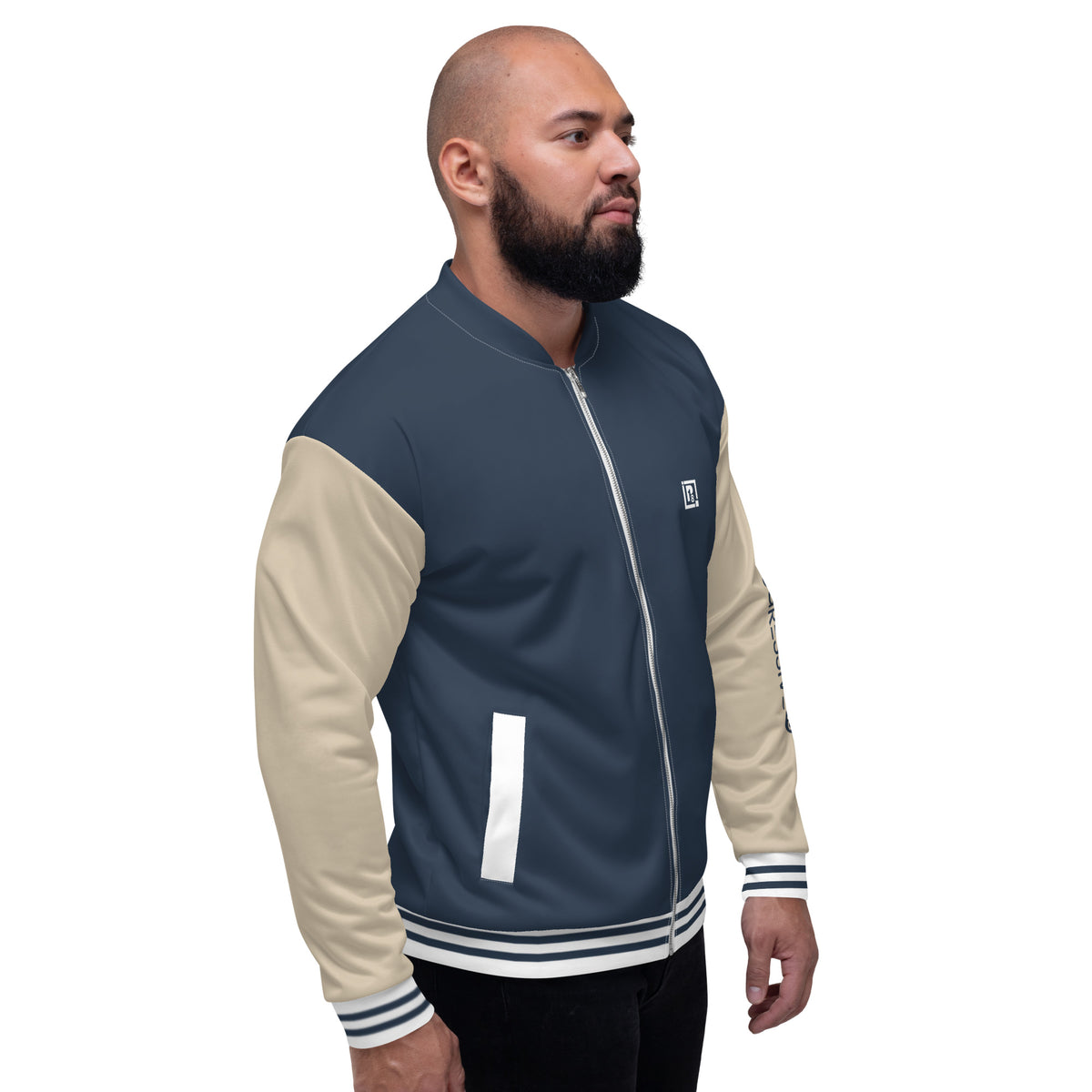 Unisex Navy and Beige Bomber Jacket