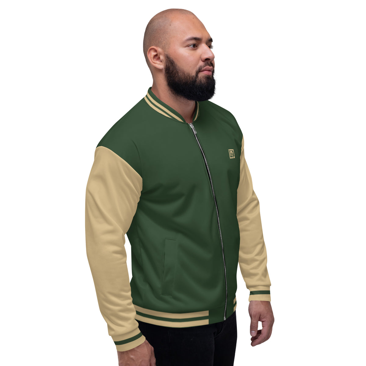 Men’s Green & Beige Varsity Bomber Jacket