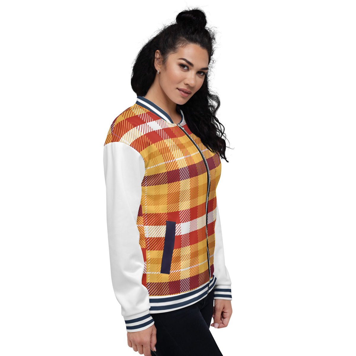 Women's Plaid Print Zip-Up Bomber Jacket