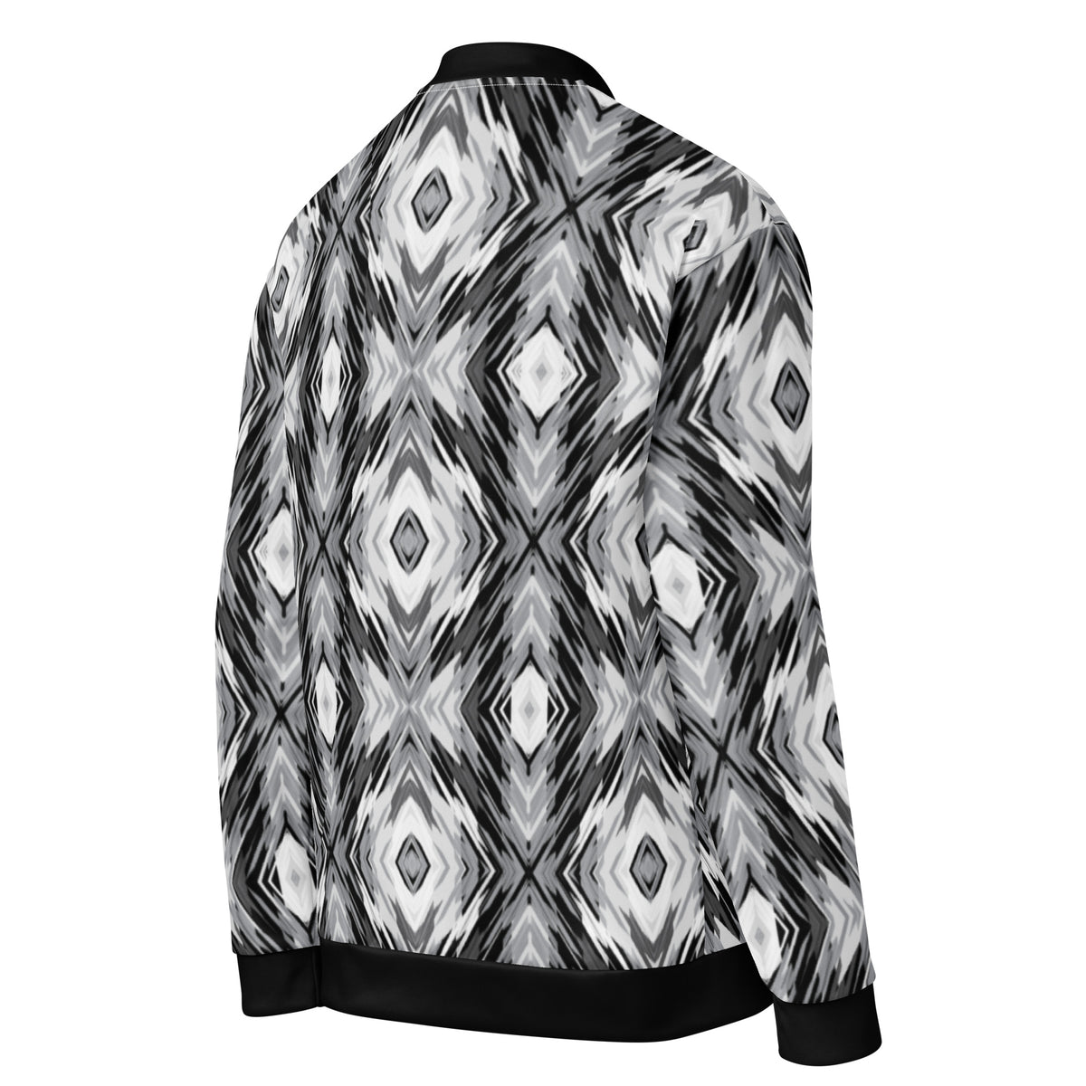 Full Sleeve Black & White Abstract Print Bomber Jacket
