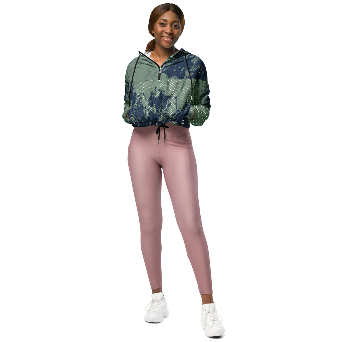 Women's Abstract Print Cropped Windbreaker Jacket