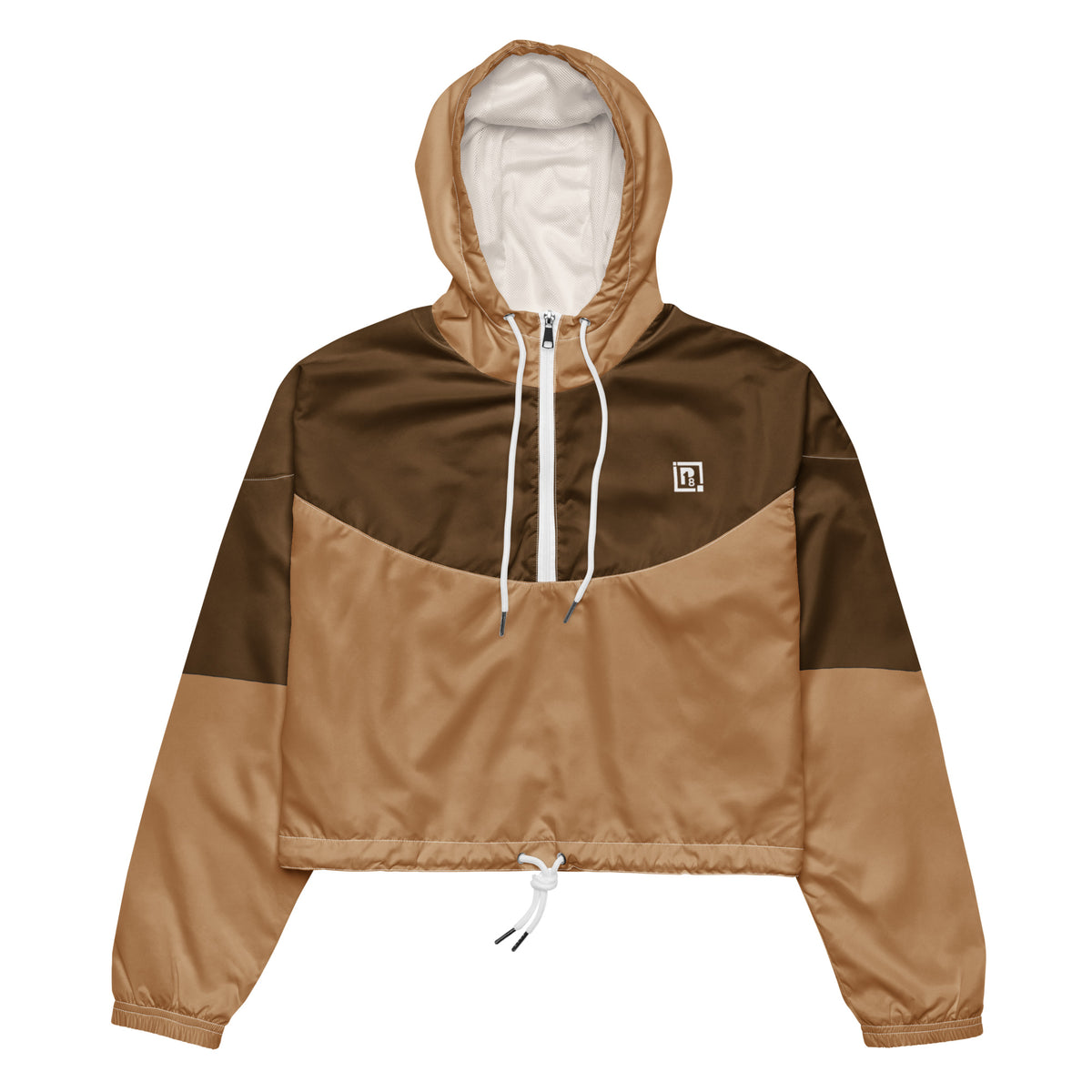Women's Two-Tone Brown Cropped Windbreaker Jacket