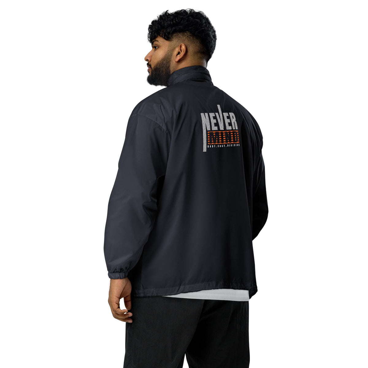 Men’s Black Windbreaker Jacket – "Never Mind" Design