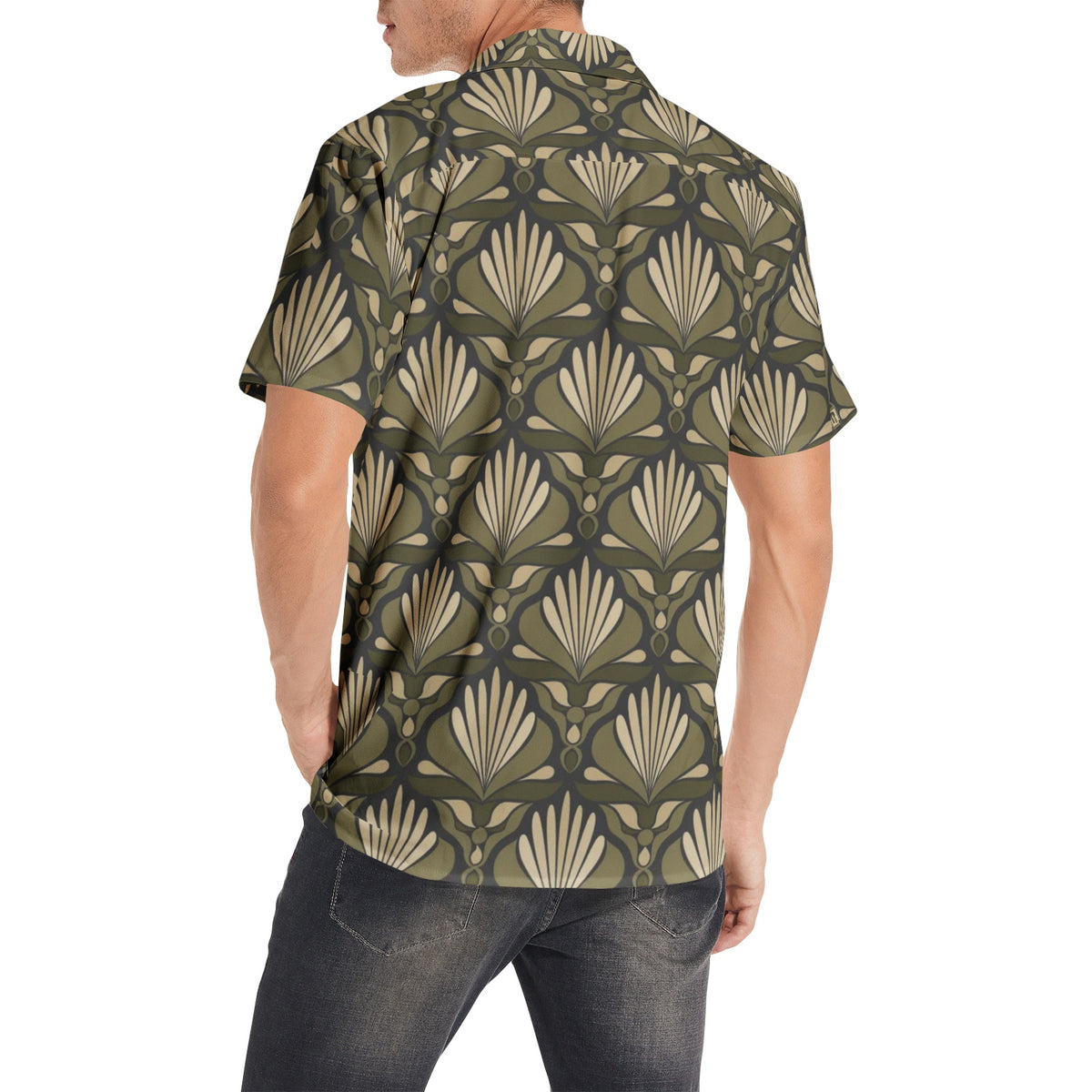 Men’s Short Sleeve Olive Green Floral Shirt