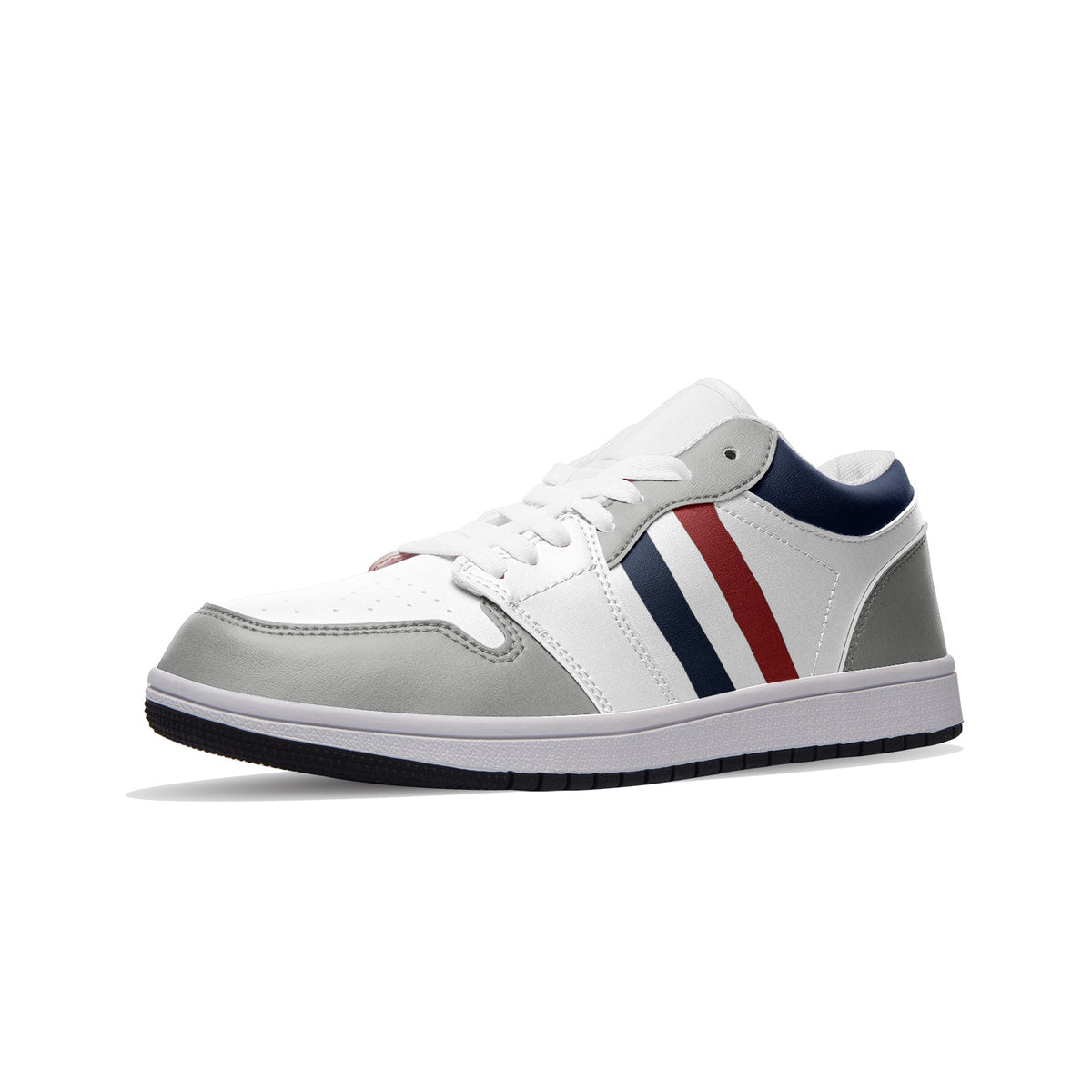 Men's White, Grey & Navy Low-Top Sneakers