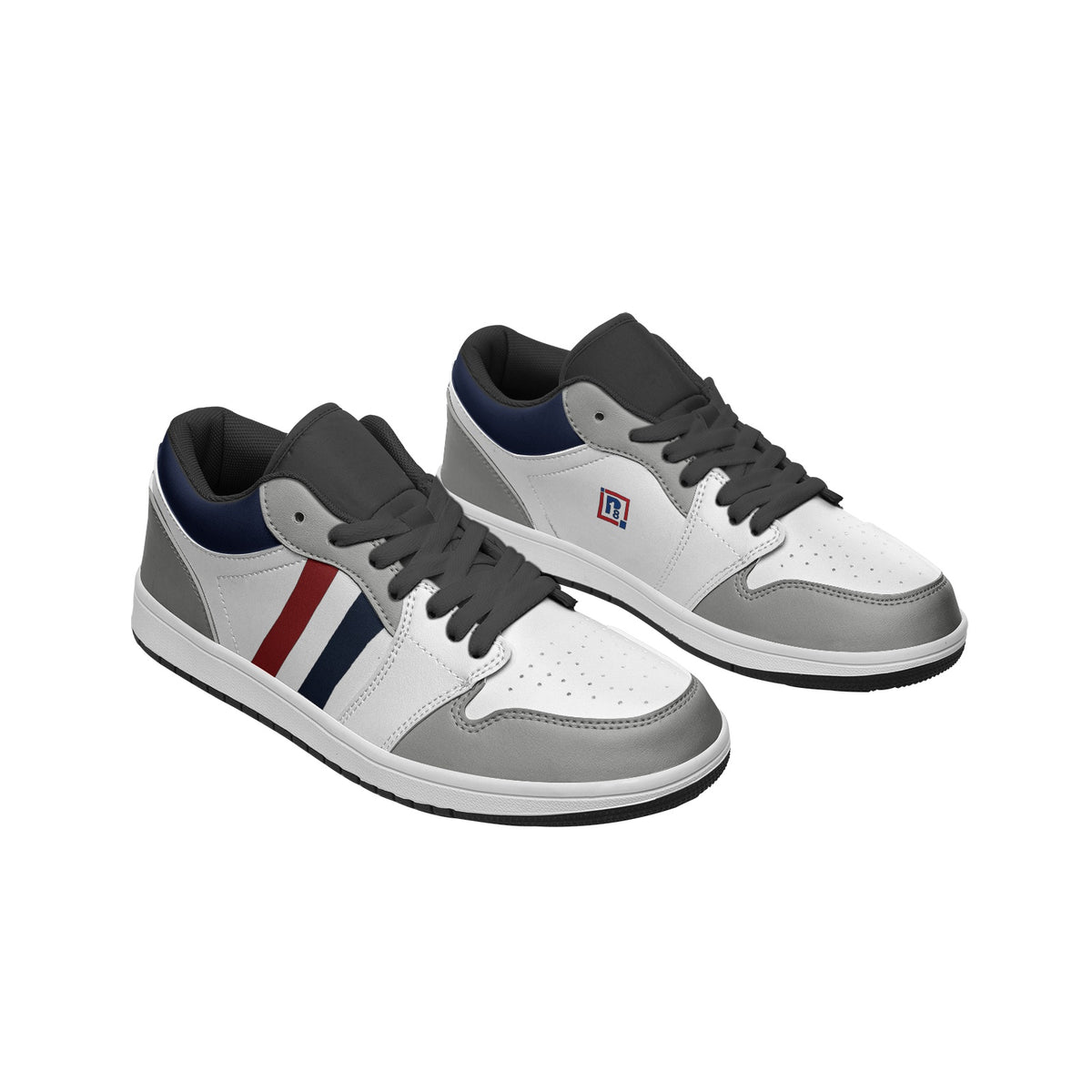 Men's White, Grey & Navy Low-Top Sneakers