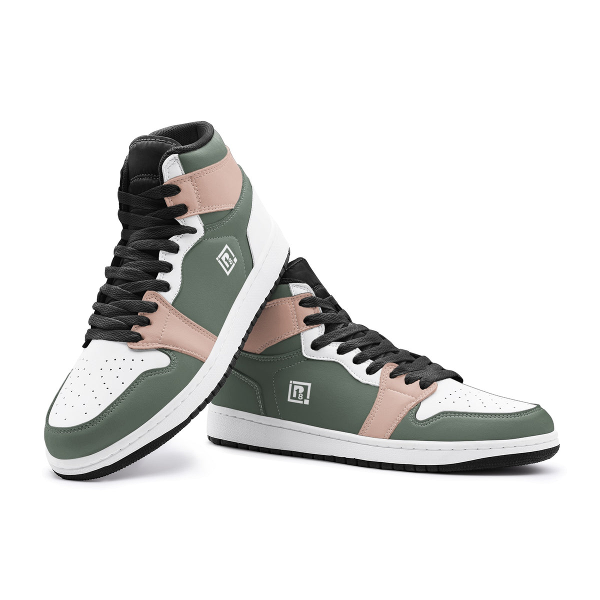 Men's Green, Pink, and White High-Top Sneakers