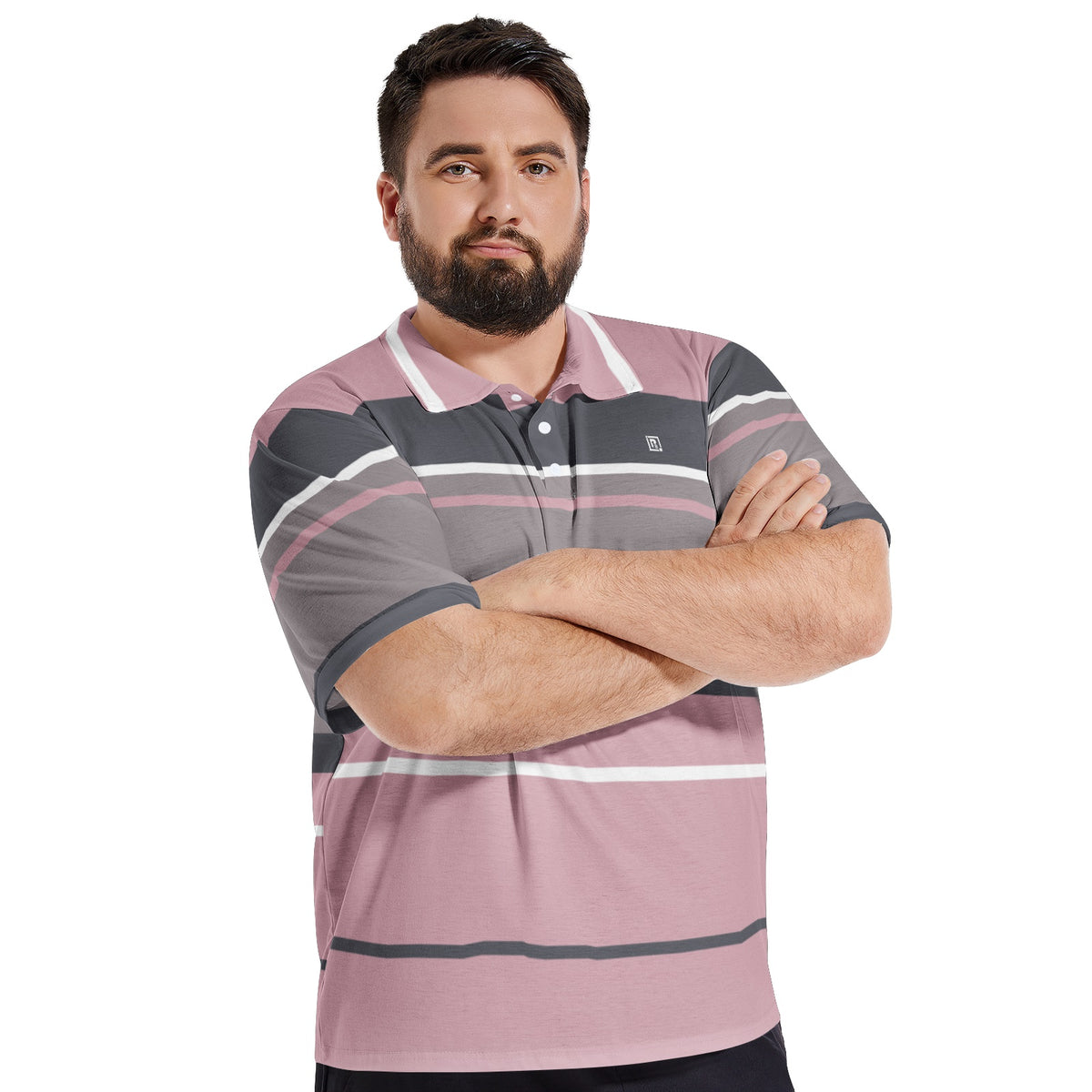Men’s Striped Pattern Pink, Gray Polo T-shirt