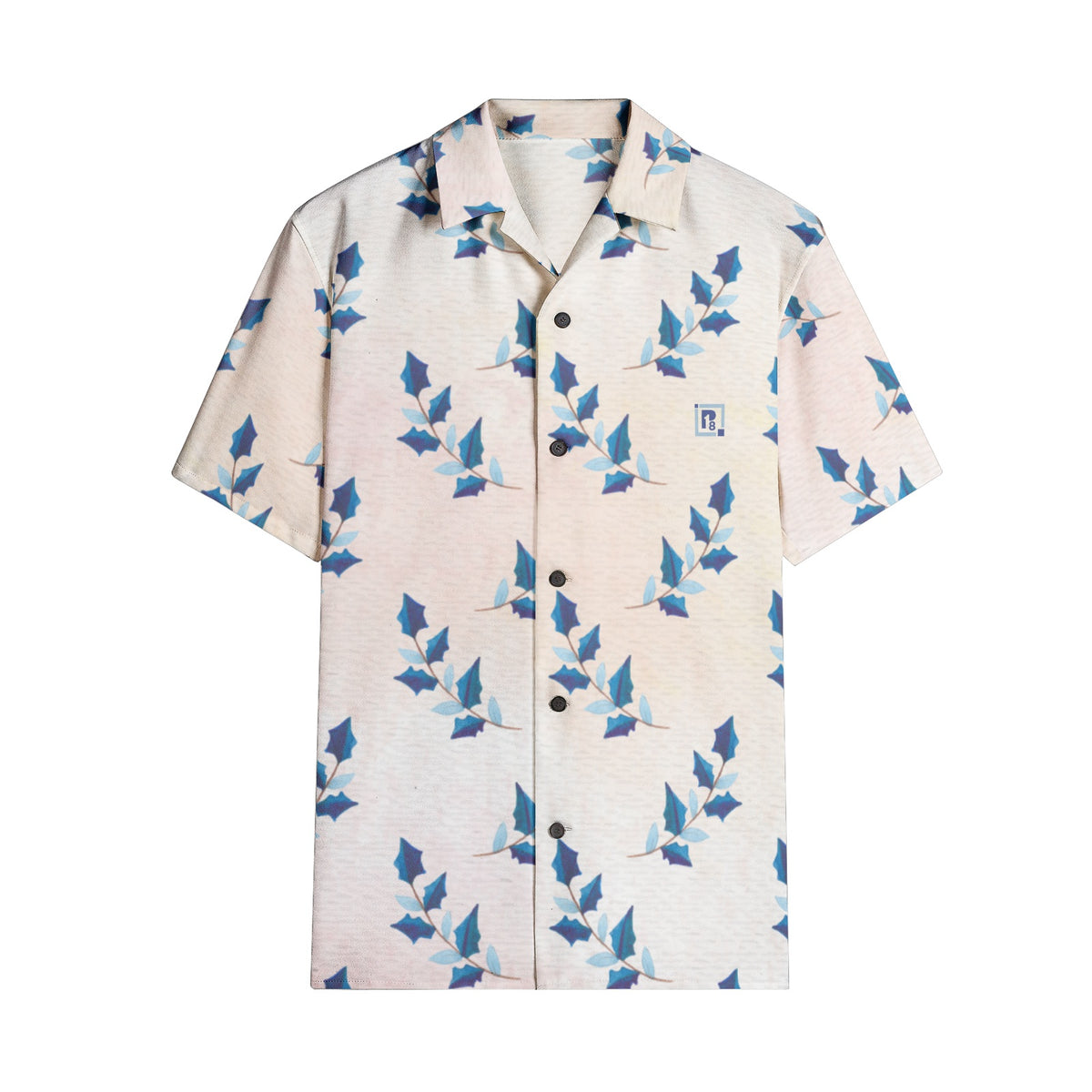 Men’s Blue Leaf Pattern Short Sleeve Shirt