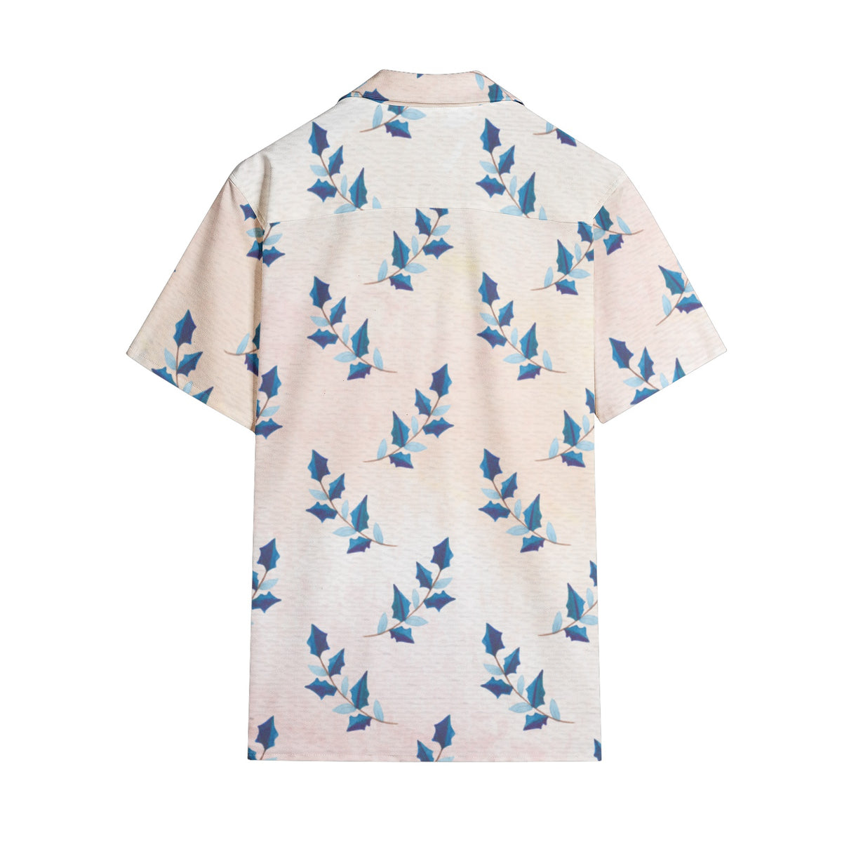 Men’s Blue Leaf Pattern Short Sleeve Shirt