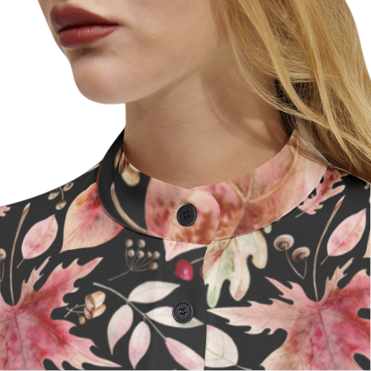 Women's Autumn Leaf Print Button-Up Shirt – Nature-Inspired Elegance
