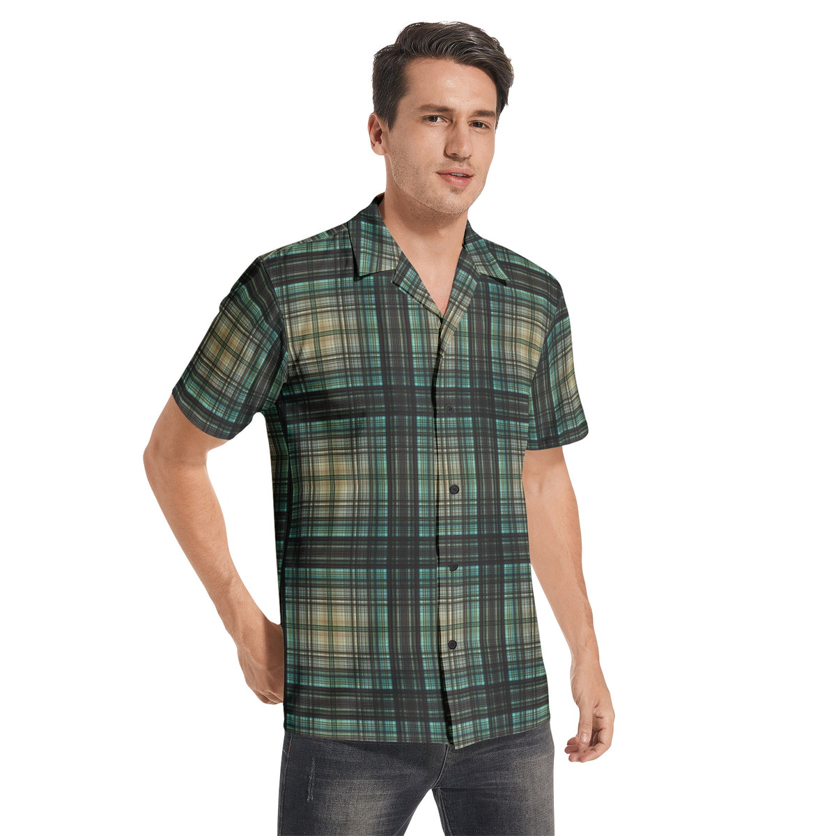 Men’s Short Sleeve Plaid Button-Up Shirt