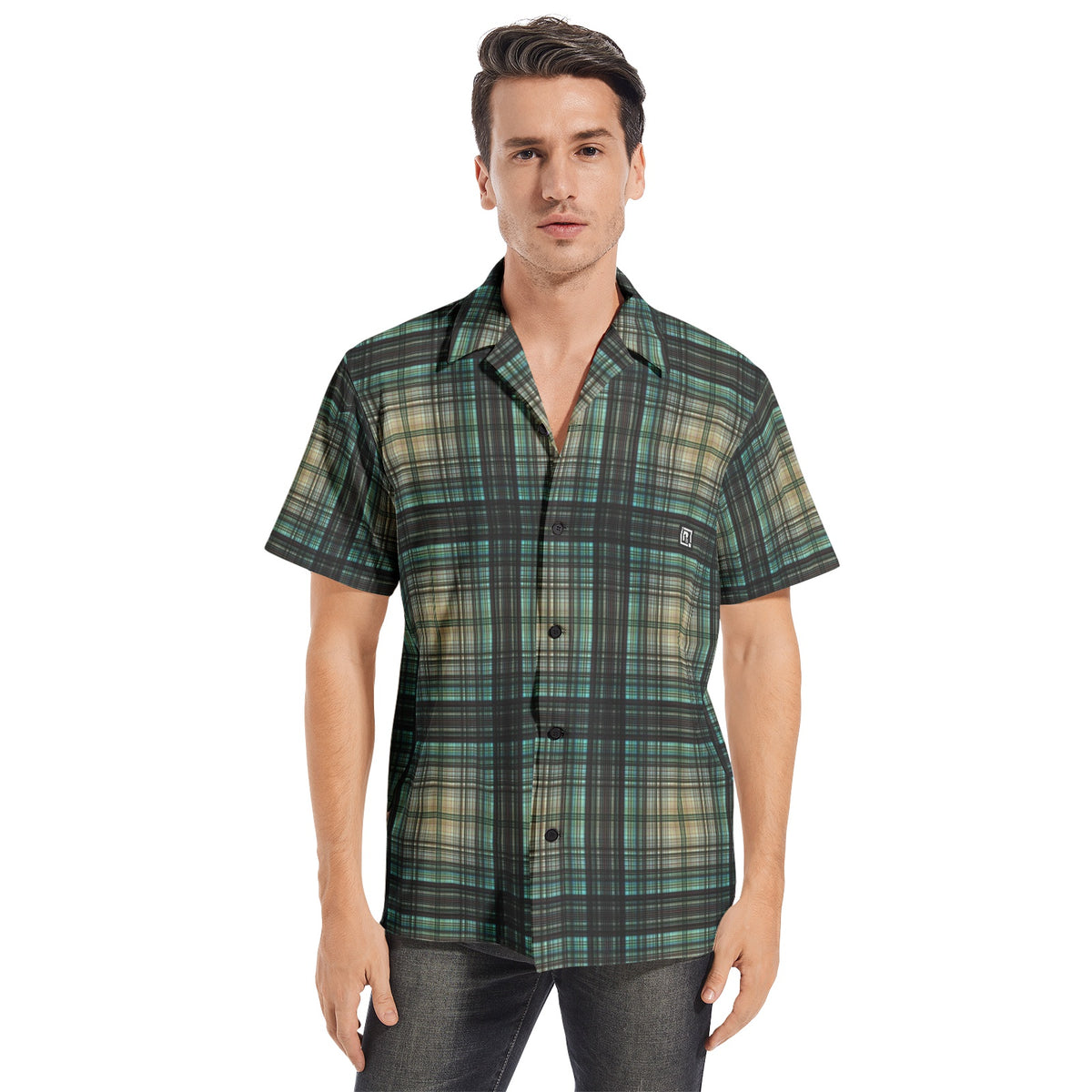 Men’s Short Sleeve Plaid Button-Up Shirt
