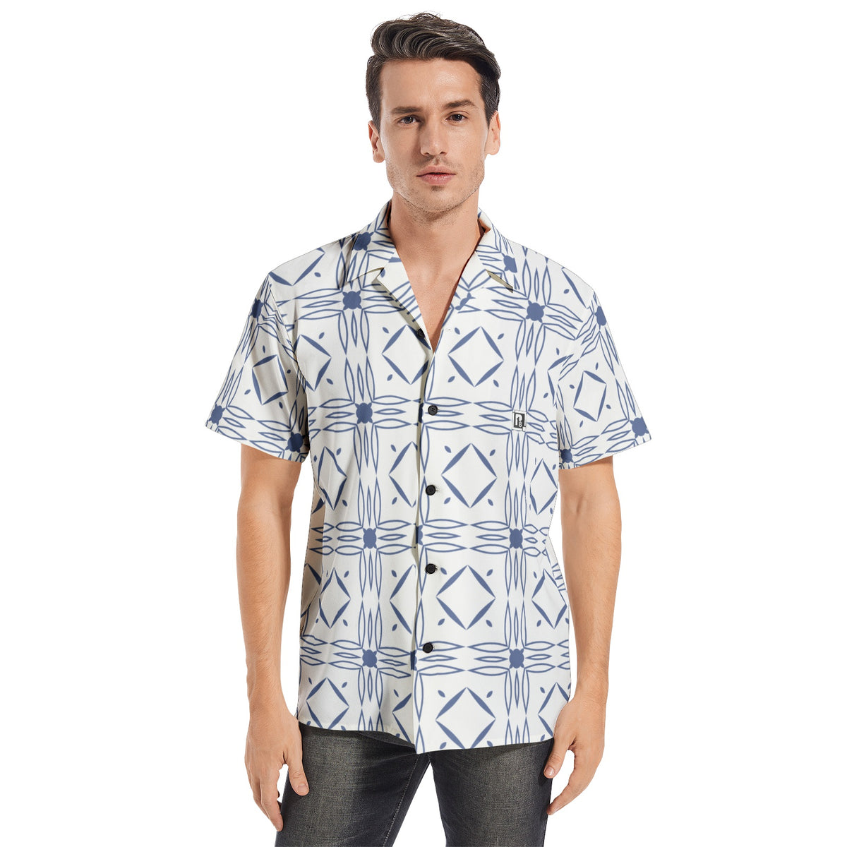 Men’s Short Sleeve Blue Geometric Print Shirt