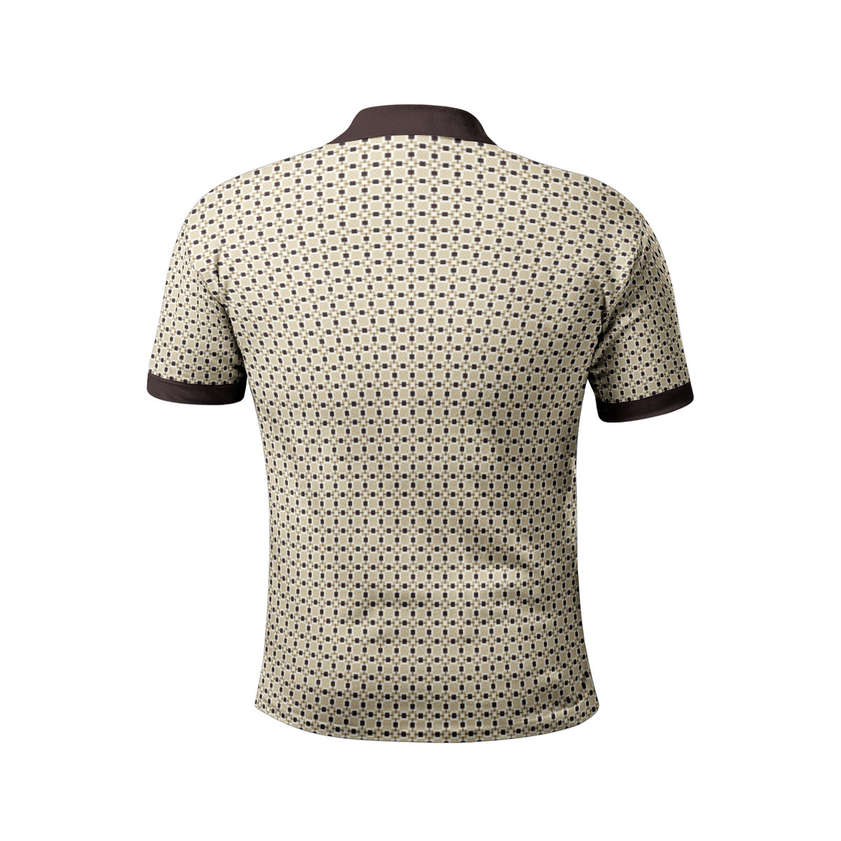 Men’s Beige and Brown Geometric Pattern Polo T-Shirt