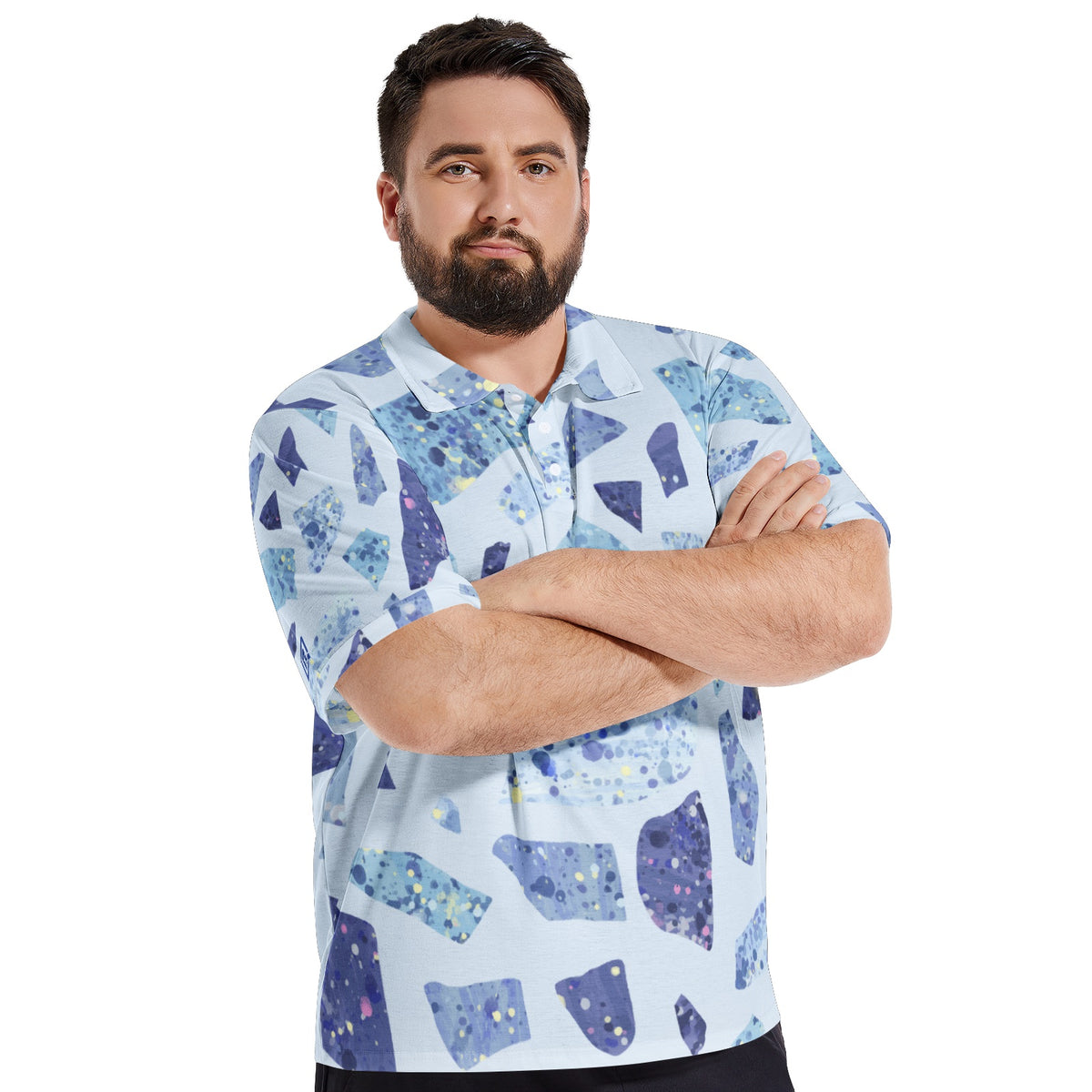 Men’s Abstract Blue Print Polo T-Shirt