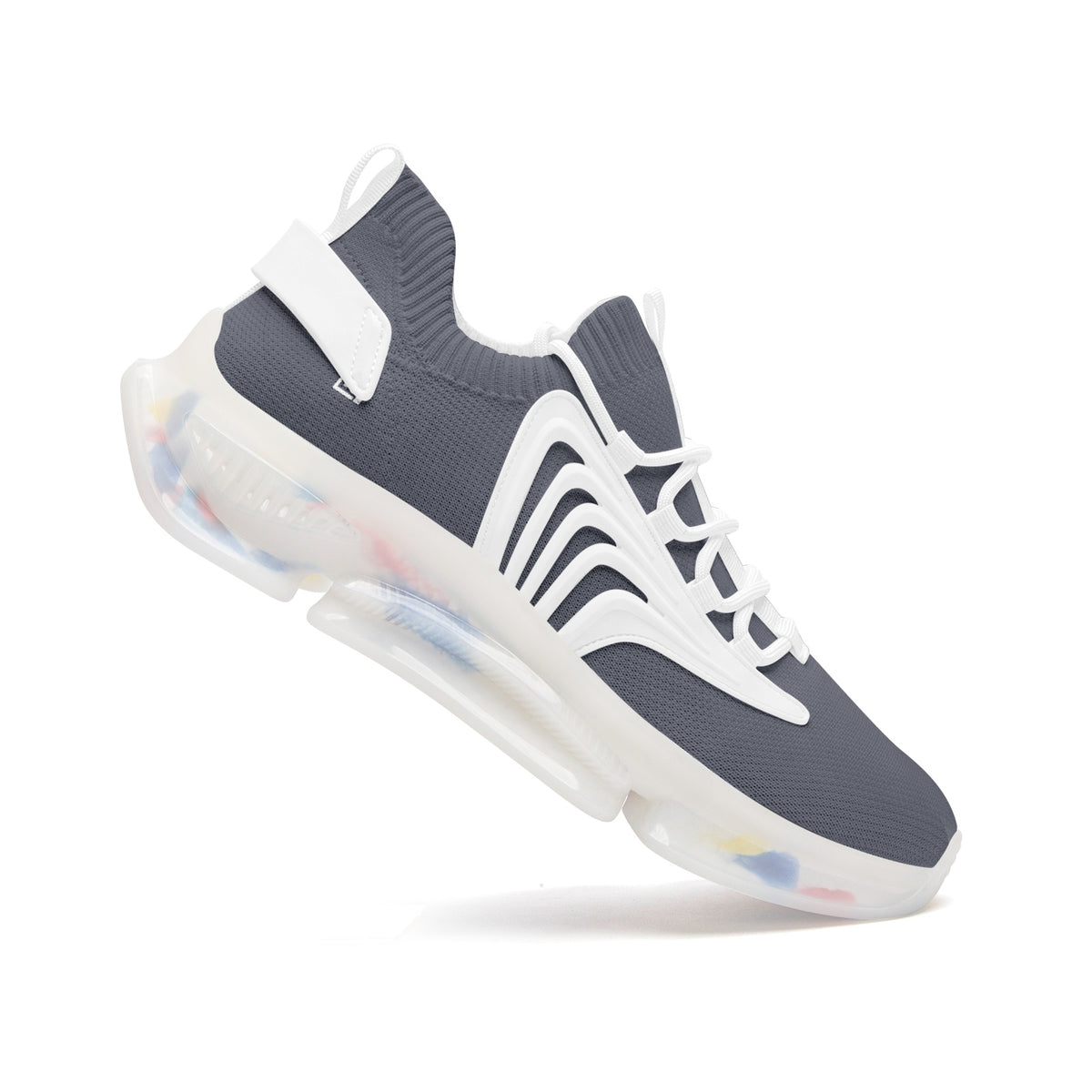 Futuristic High-Performance Sneakers – Gray & White with Transparent Sole