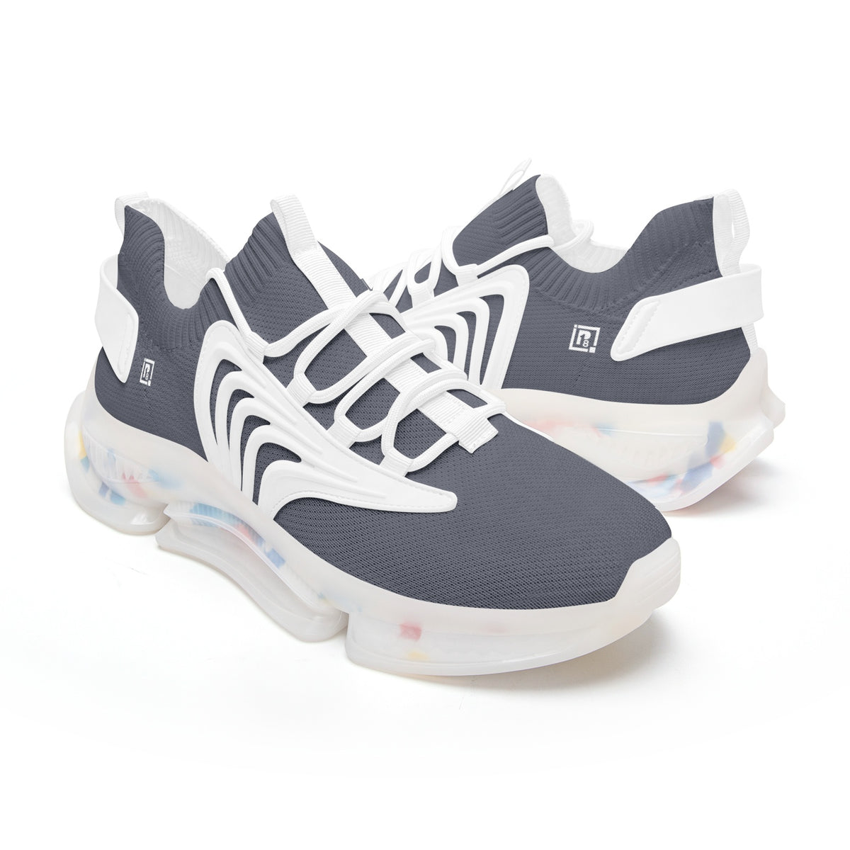 Futuristic High-Performance Sneakers – Gray & White with Transparent Sole