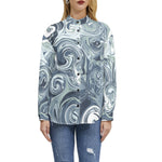 Women's Blue Swirl Print Button-Up Shirt – Bold & Fashion-Forward