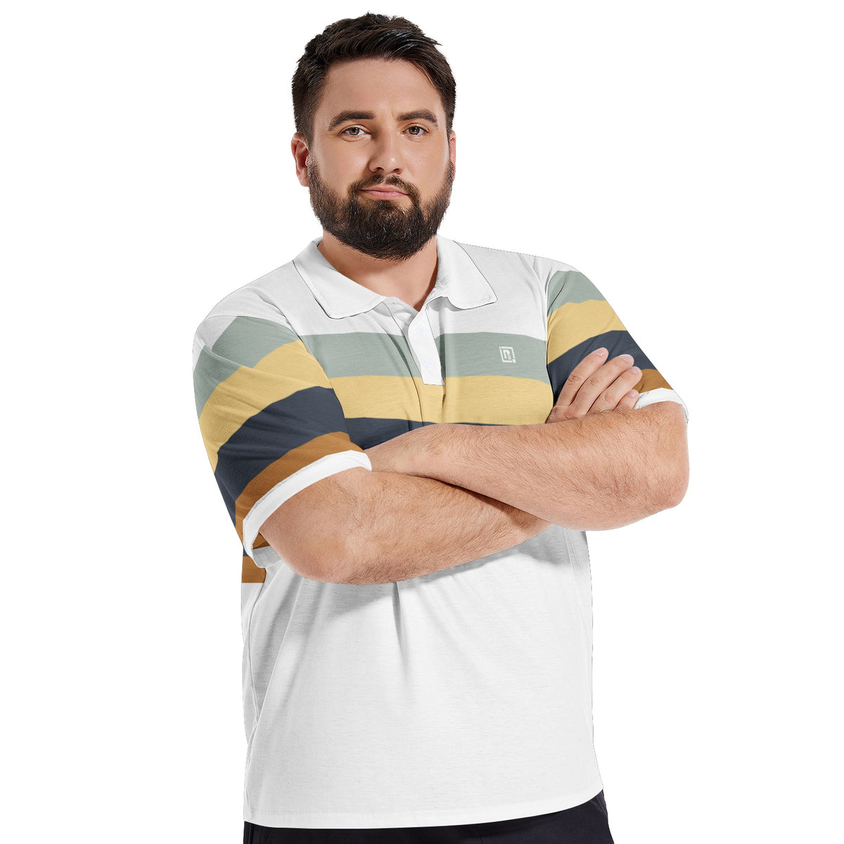 Men’s White Multi-Stripe Polo T-Shirt