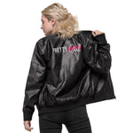 Women's Black Faux Leather Bomber Jacket – "Pretty Girl" Statement Outerwear