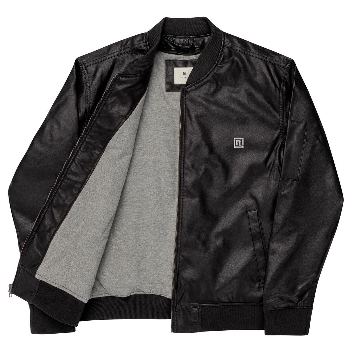 Black Faux Leather Bomber Jacket