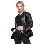 Women's Black Faux Leather Bomber Jacket – "Girls Night" Statement Outerwear