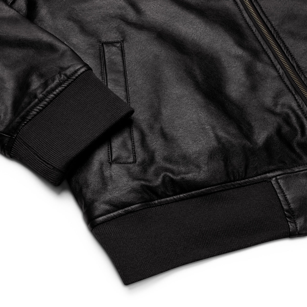 Black Faux Leather Bomber Jacket