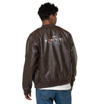 Men’s Brown Faux Leather Bomber Jacket – “Think Positive, Stay Strong”