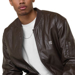 Men’s Brown Faux Leather Bomber Jacket – “Think Positive, Stay Strong”